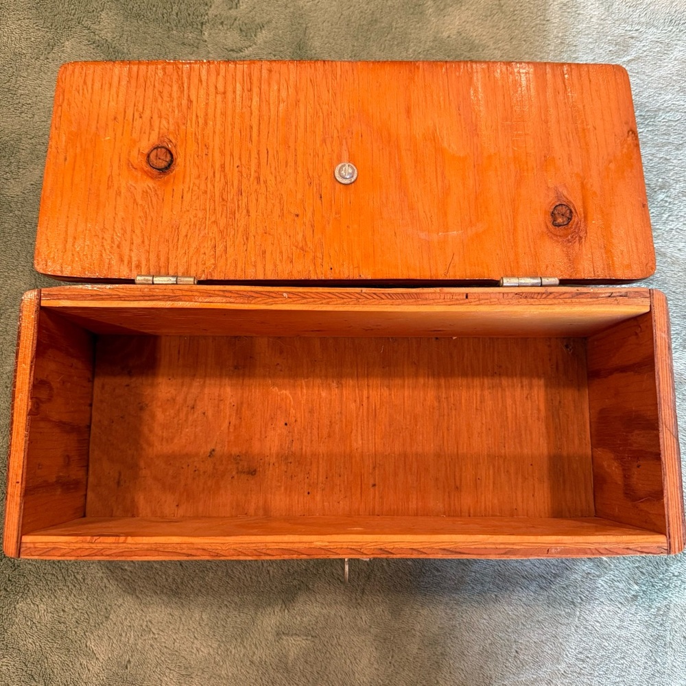 Vintage Wooden Storage Box w/ Brass Lion Ring Handle 11.5” Long - Picture 3 of 5